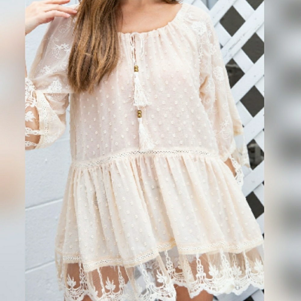 POL Baby Doll Tunic Dress Embroidery & Lace Tie - Picture 7 of 8